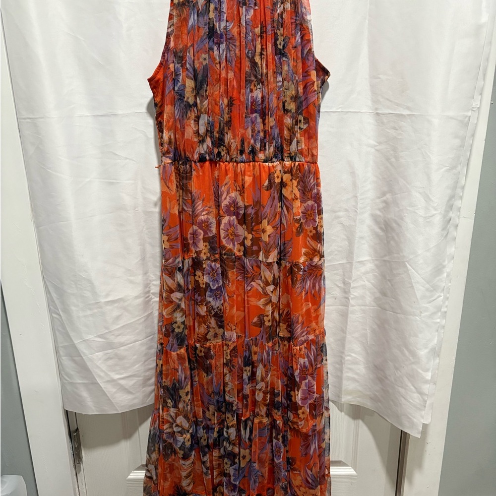 Lovely Grace Orange Sleeveless Halter Maxi Dress